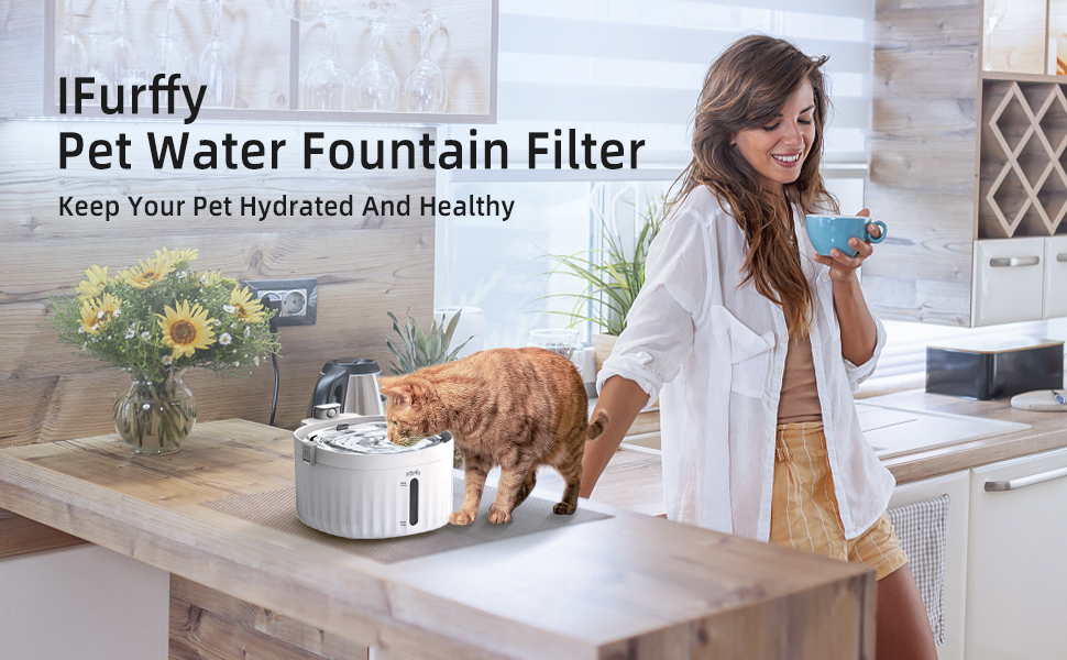 IFurffy 2 Pack Cat Water Fountain Filter & 6 Pack Replacement Filter Sponges for
