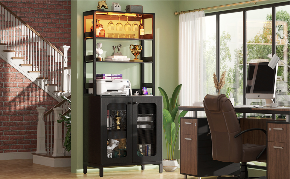 Wine Bar Cabinet Liquor Cabinet Coffee Bar Station Microwave Stand Bakers Rack Cabinet