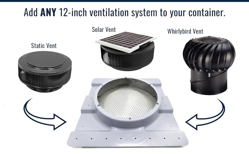 AdaptAIR Shipping Container Roof Vent, Add 12inch Whirlybird Turbine or Solar Vent