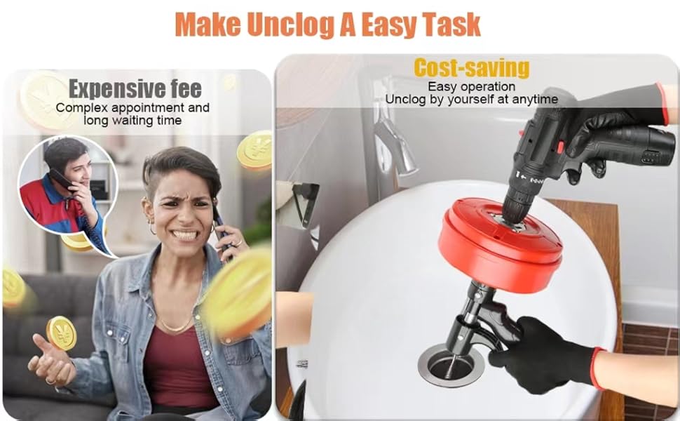 Vastar 7.62M Drain Unblocker Drain Auger, Drain Snake Unblocker with