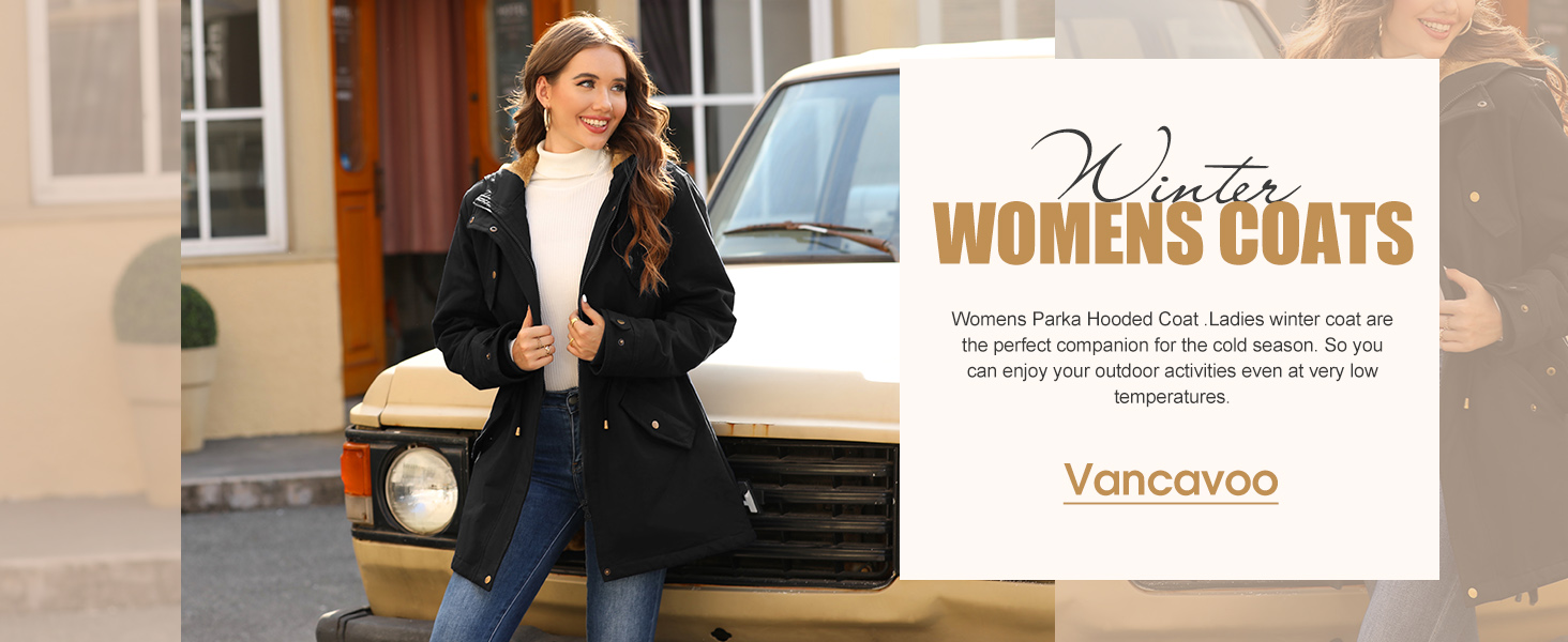 Vancavoo Womens Parka Winter Coats Hooded Coat Fleece Jacket Ladies Arctic Velvet Warm Hoodie zip up