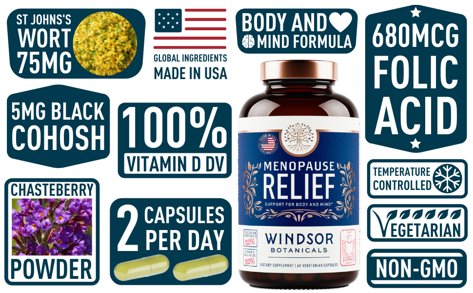 Windsor Botanicals Menopause Relief Capsules - High-potency support supplement - Features