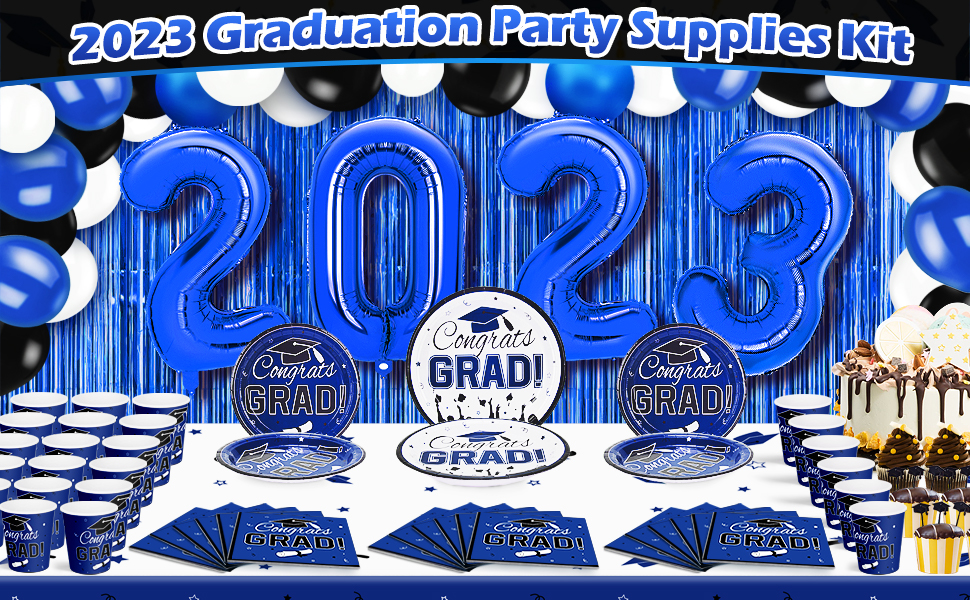 Graduation Party Decorations 2023, Black and Blue