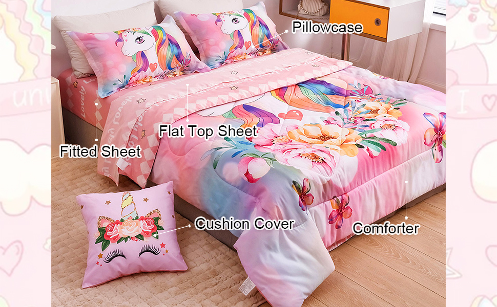 qjmiaofang Unicorn Bedding Twin Unicorn Bed Set 6Pieces for