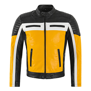 Cafe Racer Men's Biker Leather Jacket Black Yellow Retro