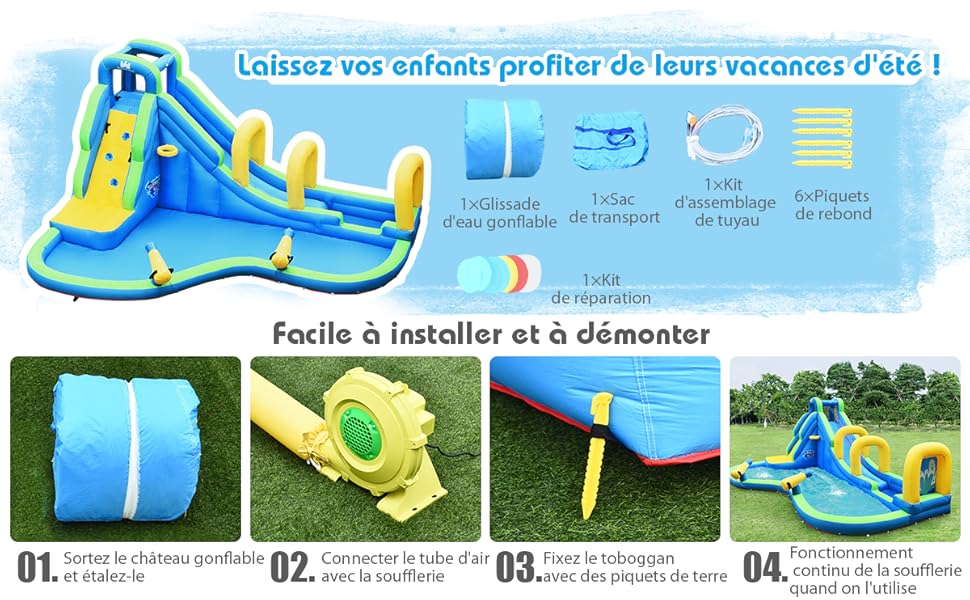 RELAX4LIFE Château Gonflable Pour Enfants Avec Toboggan, Piscine, Mur D’Escalade, Aire De Jeux Aquatique Avec Accessoires Et Divertissements Multiples Pour Enfants Plus De 3 Ans, Gonfleur Non Inclus 14 4