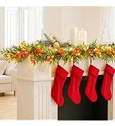 Fohil 2 Pack Christmas Garland with Yellow Berries, 5.9 FT Pre-lit Christmas Garland with 70 LED ...