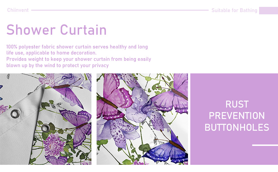 chiinvent Purple Shower Curtain Butterfly Shower Curtains