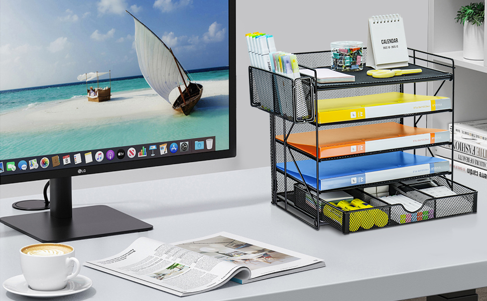 GALASALA Desk Organizers, 5Tier Mesh Desktop File