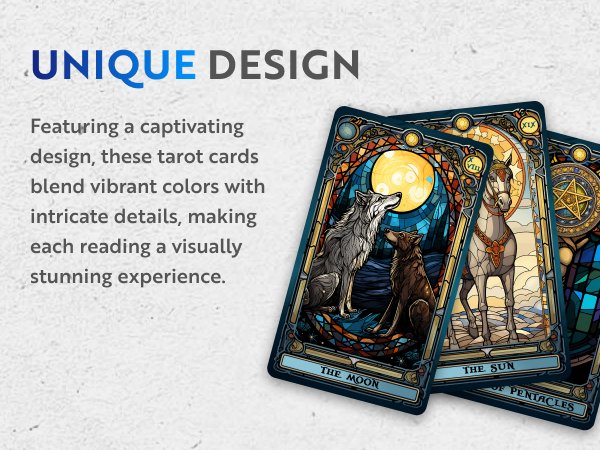 Stained glass tarot cards with vibrant colors and intricate designs for a visually stunning