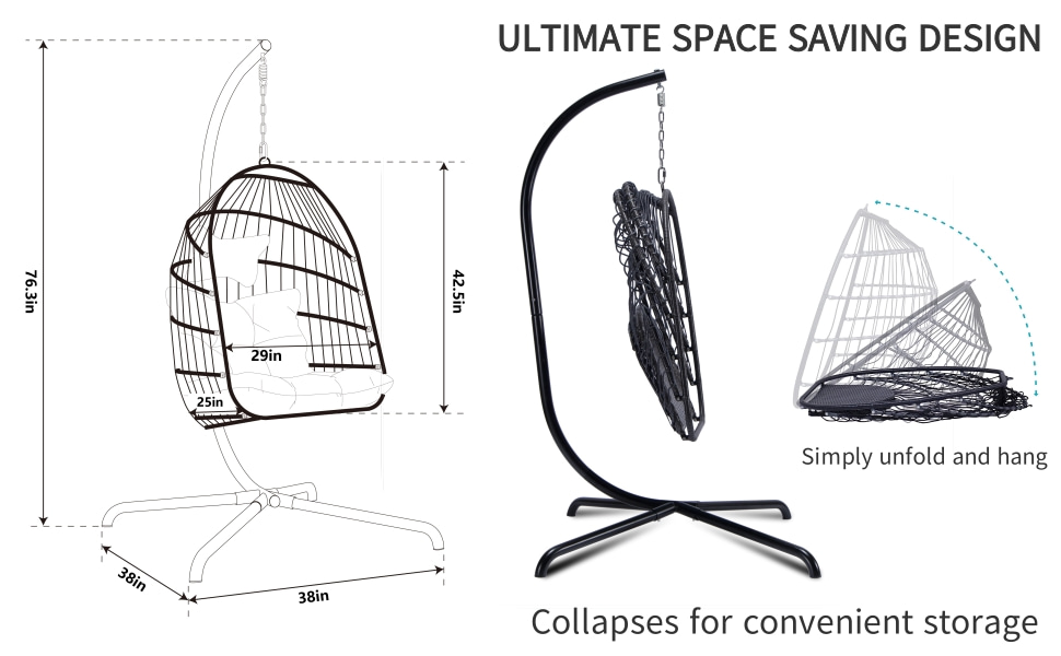 Egg Chair with Stand Indoor Outdoor Patio Wicker Hanging