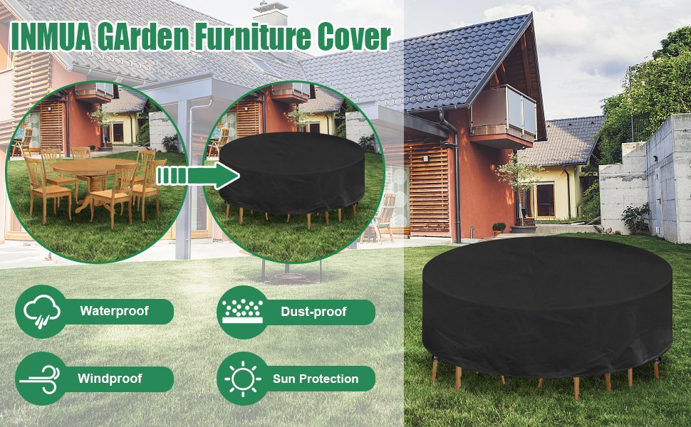 INMUA Garden Furniture Covers Waterproof, Round Garden Table Covers Heavy Duty 420d Oxford