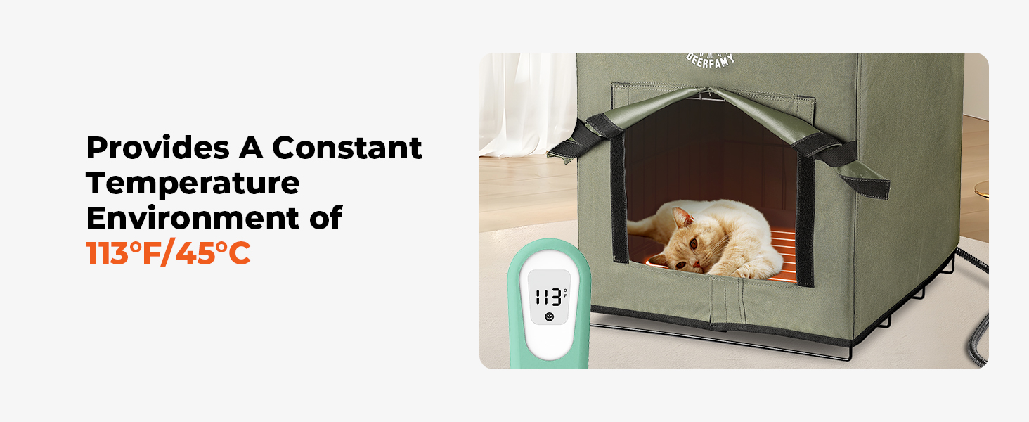 DEERFAMY Large Heated Cat House for Outdoor Cats in Winter