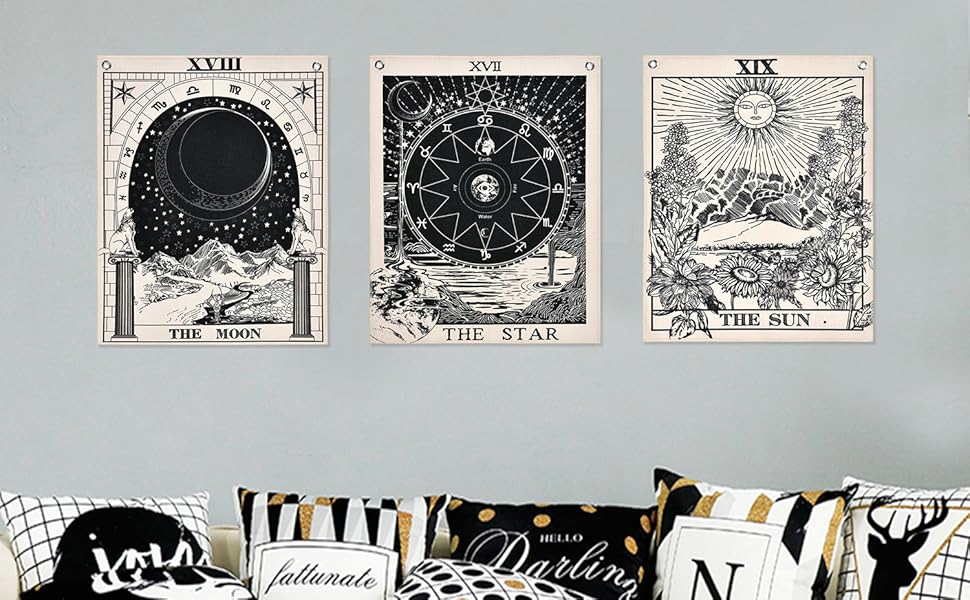 Alishomtll Tarot Card Wall Tapestry, The Moon The Star and Sun