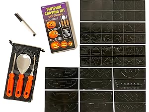 pumpkin carving kit with scoop, knives and stencils