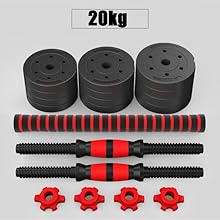 Haltere Musculation Reglable, Ensemble D'haltères Pour Hommes 2 En 1, Disque Musculation Dumbbells Barres Pour La Salle De Sport, Serrure De Sécurité+Avec Bielle,Noir 20kg