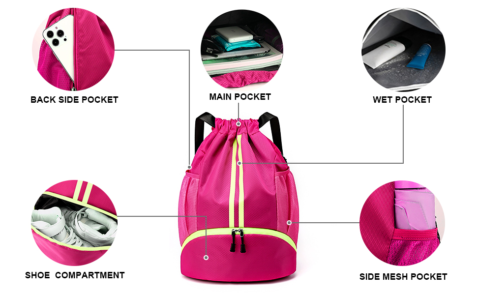 Qoosea Drawstring Backpack Sports Gym Sackpack with Side