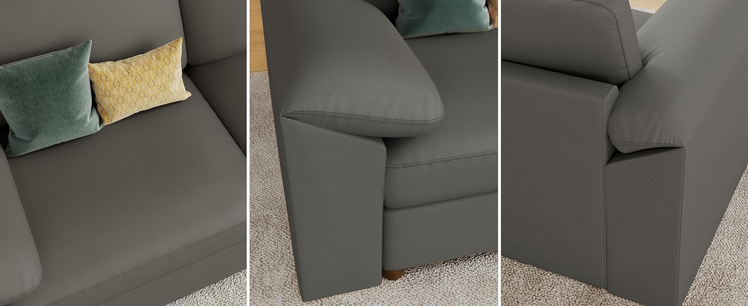 Deep Seat Faux Leather Sectional Couch