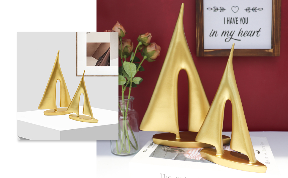 Golden Sailboat Statue Home Decor
