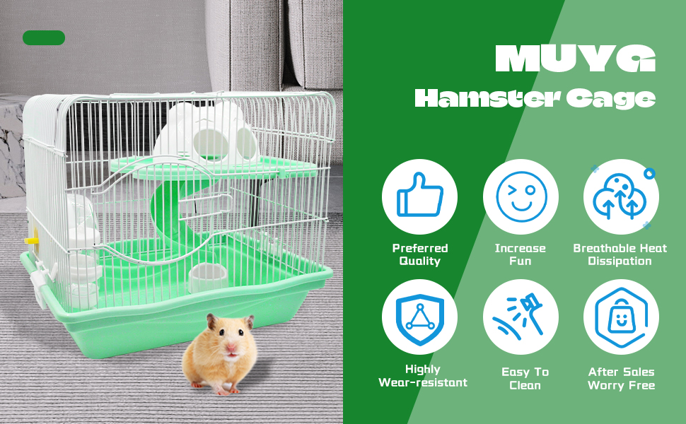 2 Layers Cage,with Running Exercise Wheels, Water Bottle and Hamster Toys