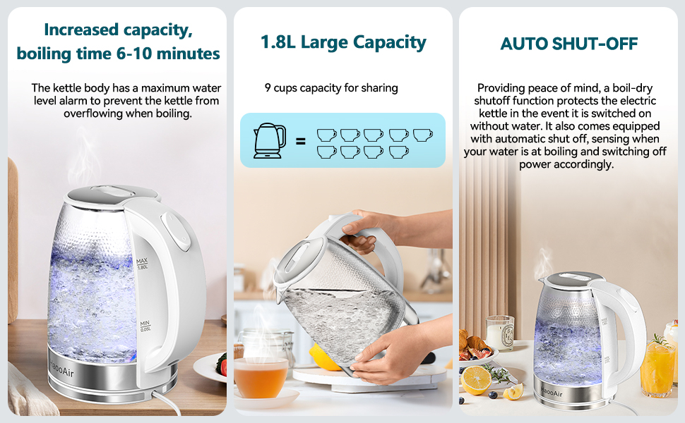 Electric Kettle Hammered Glasses Kettle,Easy to clean Limescale Inner
