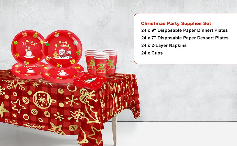 Tbsone Christmas Paper Plates and Napkins Set, Disposable
