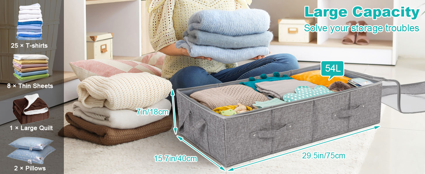 2 Pack Under Bed Storage Containers, 108L XLarge Linen Foldable Waterproof Organizer Bags