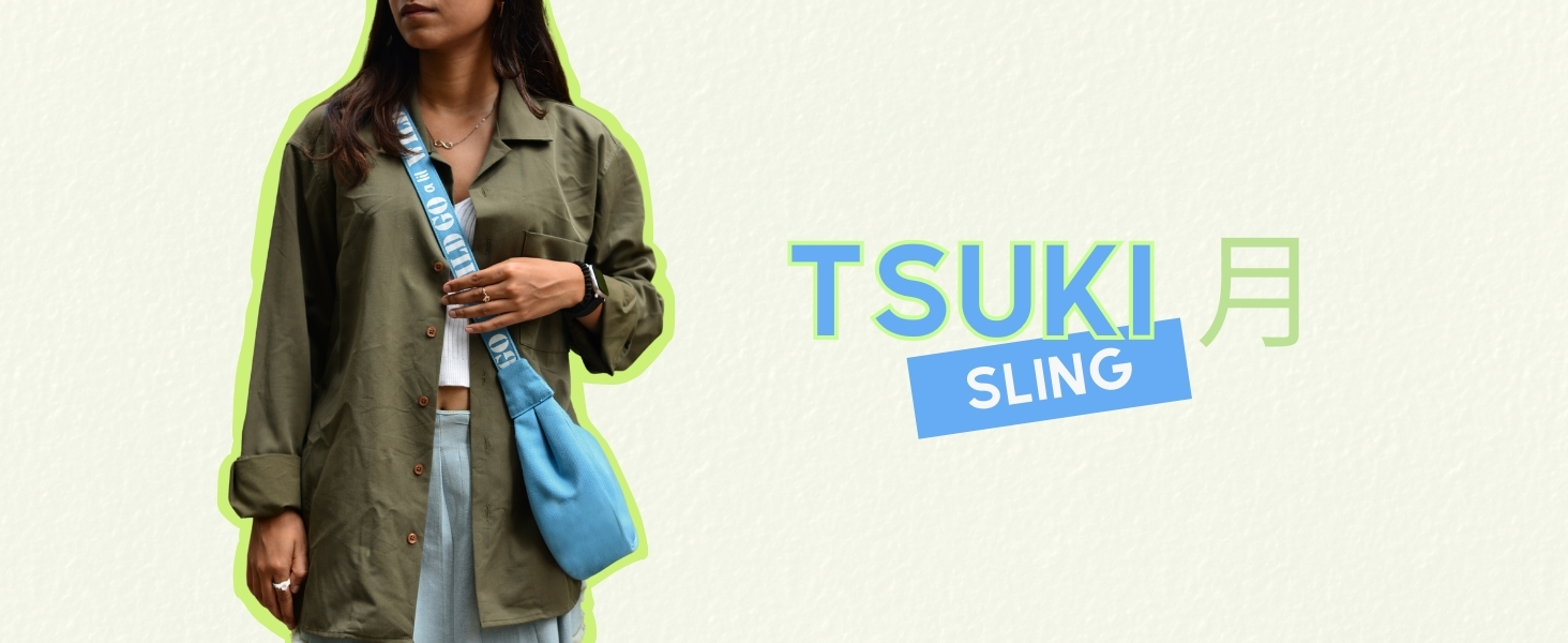 A girl wearing a half moon sling