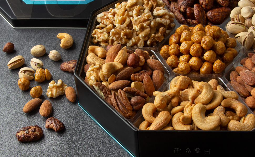 Oh! Nuts 7 Section Assorted Nuts Gift Tin Box Gourmet 7