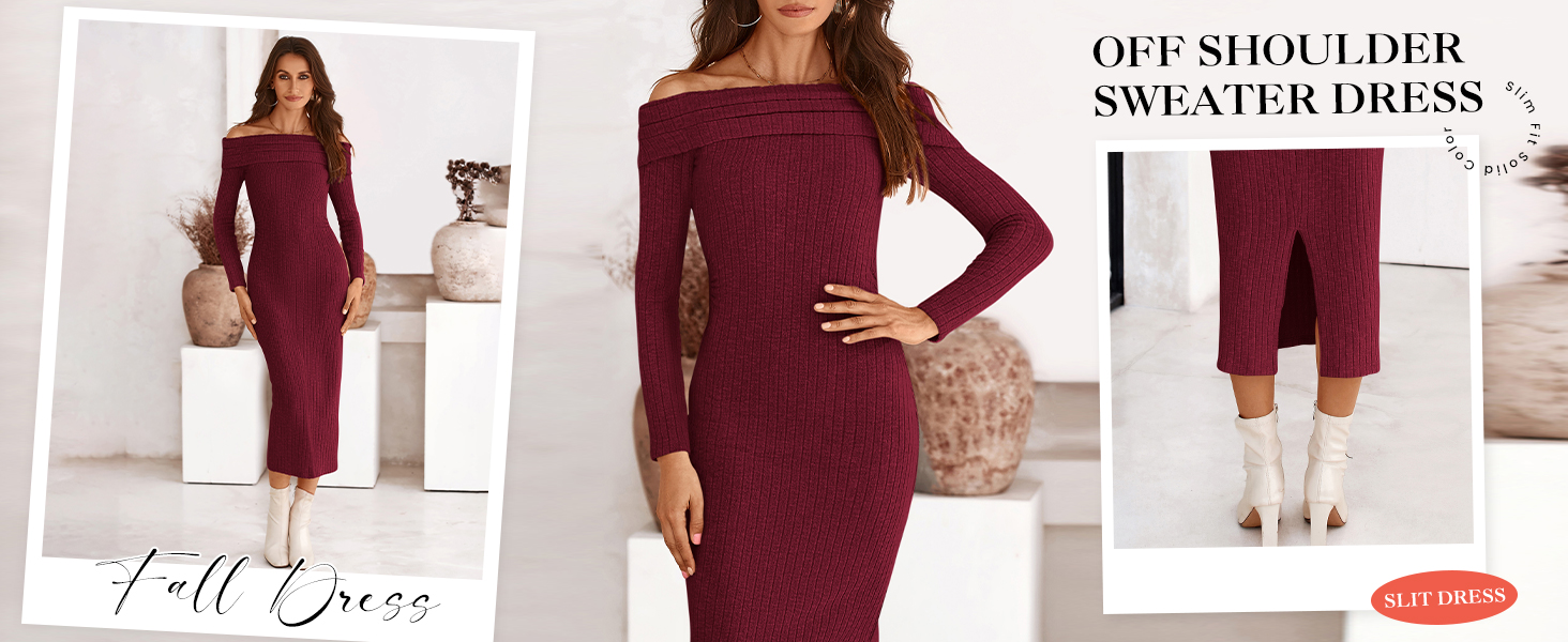fall outfits for women solid color stretchy knit basics slit dresses for women party night out