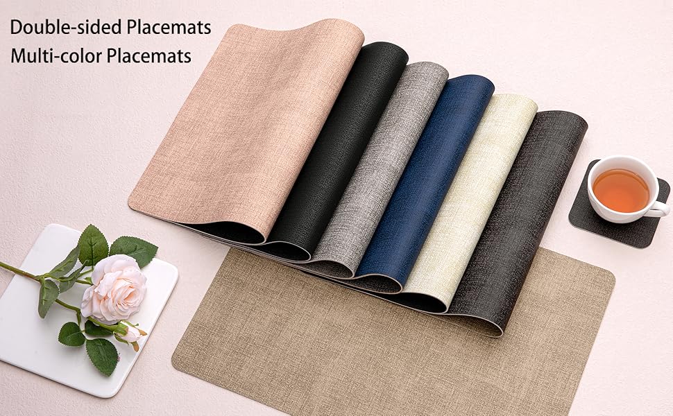 Myir JUN Artificial Placemats and Coasters Set of 4, Place Mats Dual Sided Faux Leather Table