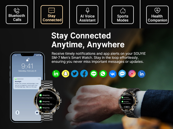 SOUYIE Smart Watch for Men Android with SMS Message Reminder Notification