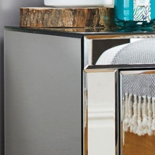 close up of top of italian mirrored bedside table