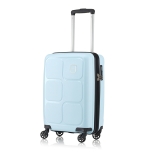 Tripp New World Ice Blue Suitcase, Front Image 4 Wheels Visible, Trolley Handle Raised