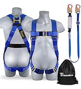 TRSMIMA Safety Harness Fall Protection - Roofing Full Body Construction Lanyard Kit Men Fall Arre...