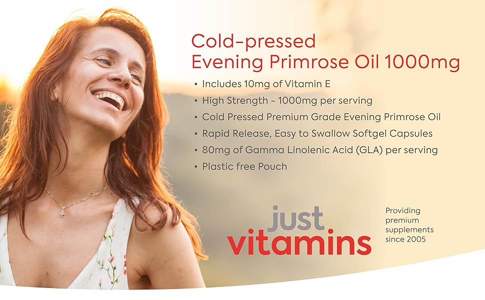 Evening Primrose Oil 1000mg x90 Soft Gel Liquid Capsules with Vitamin E