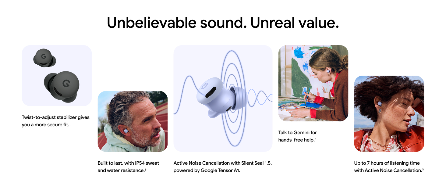 Google Pixel Buds 2a - Wireless Bluetooth Earbuds with Active Noise Cancellation and Transparency Mode - Lightweight, Comfortable Fit - 20-Hour Battery - Water Resistant - Built for Gemini 26 Unbelievable sound. Unreal value.