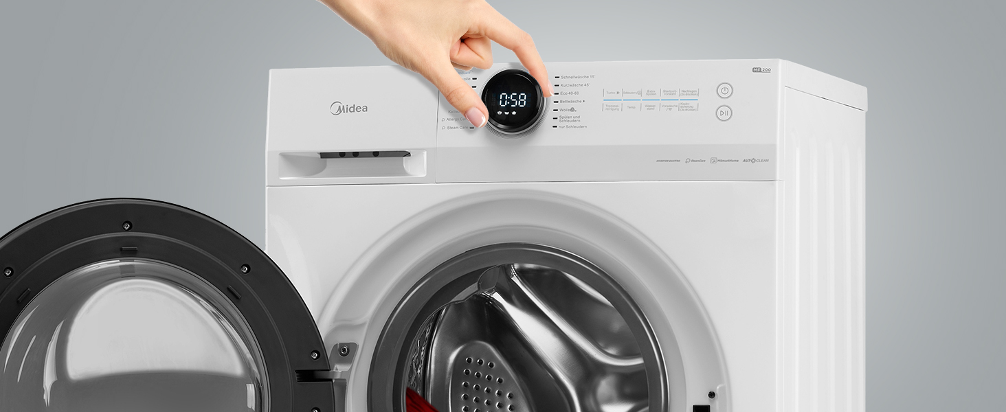 Masina de spalat rufe Midea, 8 KG 1400 RPM, Clasa A, Automatic Volume, Steam Care, Refill Function, Time Saving, Turbo Wash, SLIM, App Control, Aqua Stop, Alb, MF200W80WB-14AS 12 空板+桶+Luna Dial
