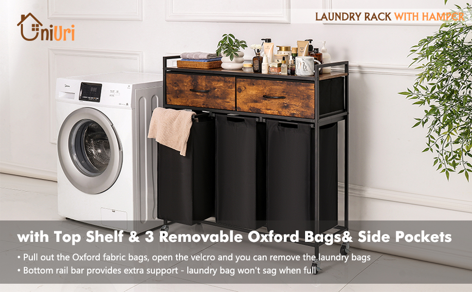 Laundry Basket with 2 Large Drawers Compartment Laundry