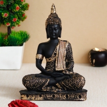 Black and Golden Meditating Lord Buddha Handcrafted Decorative Showpiece