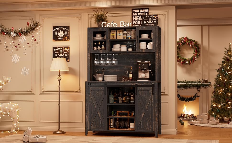 Wine Coffee Bar Cabinet with Storage Hutch Tall Kitchen Pantry Liquor Cabinet farmhouse