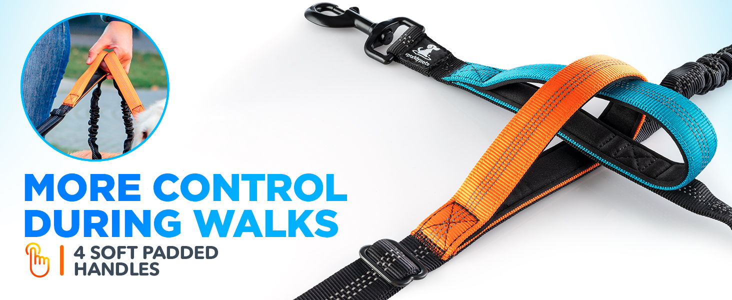 4 Soft Padded Handles on your double dog leash