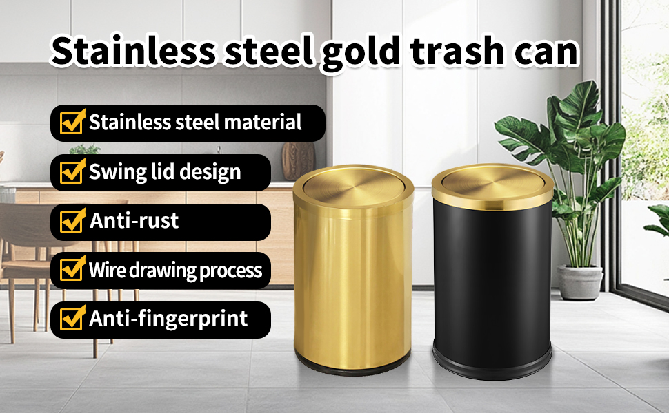 stainless steel gold trash can with lid