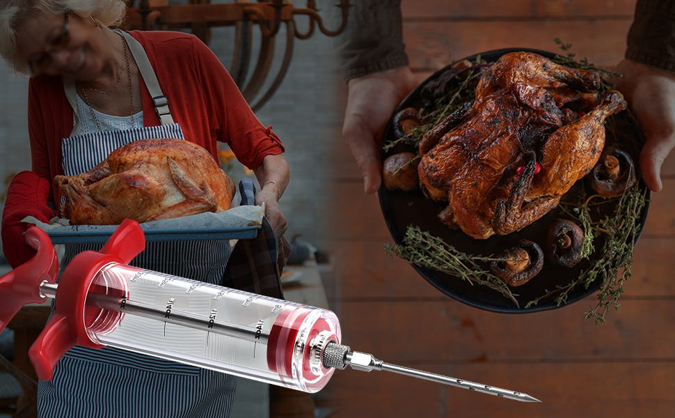 Meat Injector Syringe 3 Marinade Injector Needles for BBQ