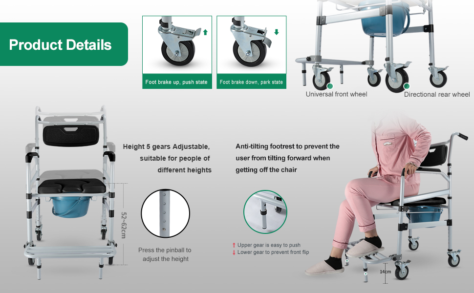 Shower Chair with Wheels, Rolling Shower Chair ,Adjustable