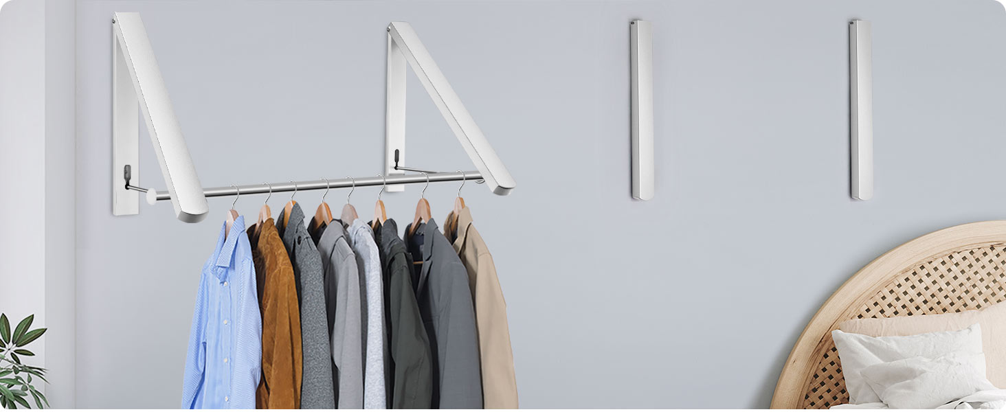 LIVEHITOP Wall Mounted Clothes Rail, Folding Clothes Hanger Aluminum Stabilise Drying Rack with