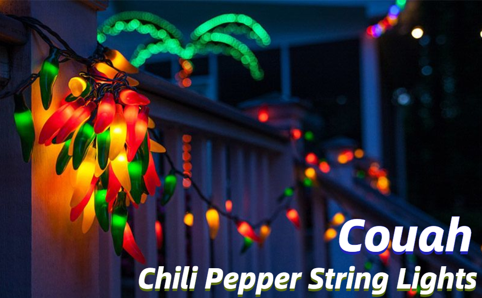 Chili Pepper String Lights,13.6FT Christmas Chili Pepper Light String with 35 Multicolor Chili