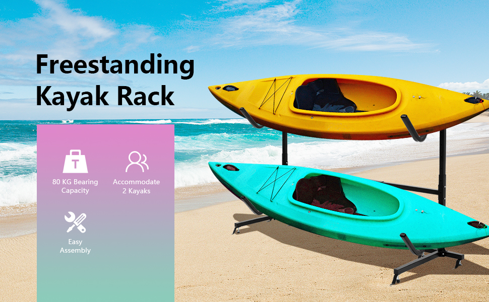 Costway Freestanding Kayak Rack, Heavy Duty Dual Storage Rack, Carrier Stand for Kayaks