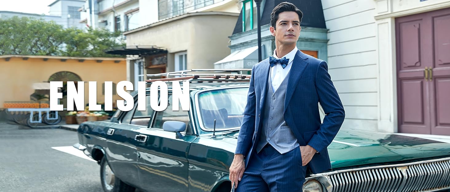 Enlision Herren -Fliege mit Pocket Square