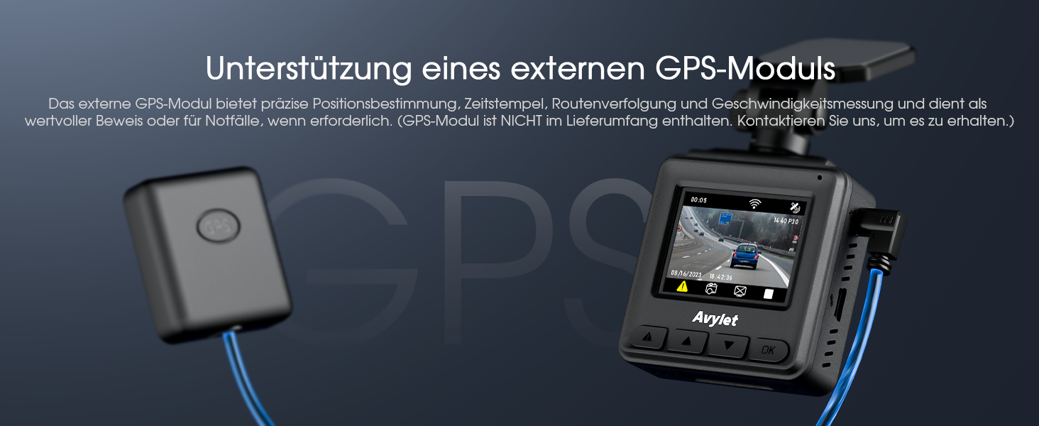 Dashcam Car WiFi 2K, Mini Front Car Camera Supports External GPS Module